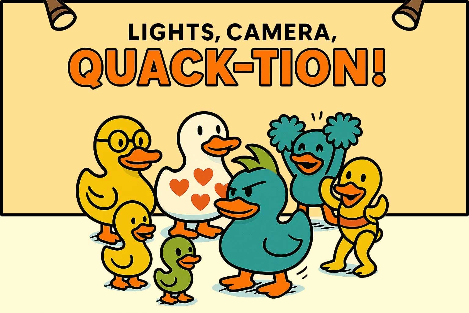 QUACKQUACK web banner: lights, camera, quack-tion