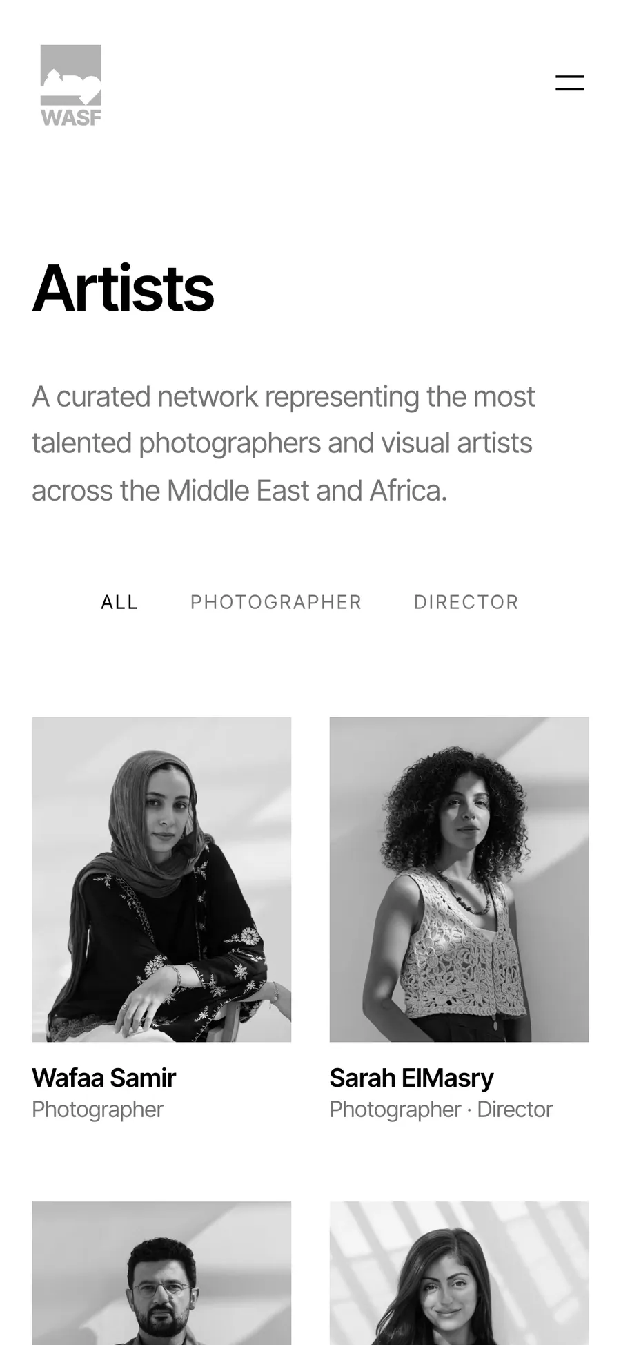 WASF artists page on a phone
